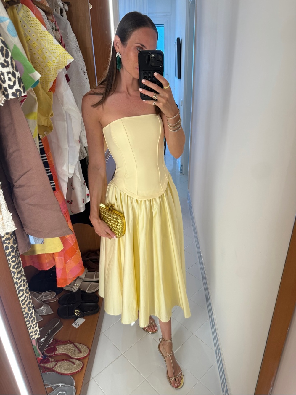 Strapless Pale Yellow Corset Midi Dress by